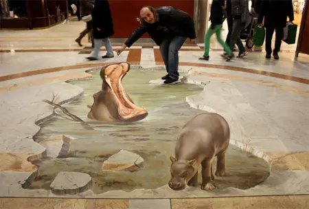 3D Street Art Hippos