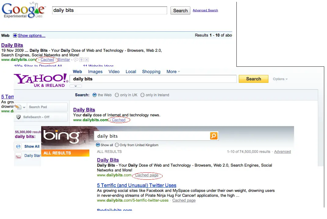 google-yahoo-bing-cached-page