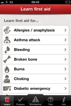 iPhone screenshot - learn first aid with no spotlight Red Cross First Aid App