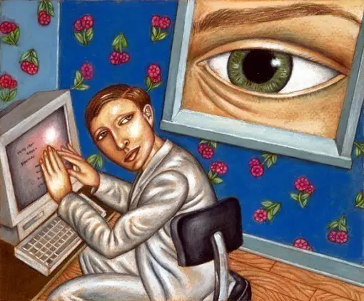 Eye Looking Over Person On Computer
