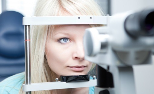 Woman having her eyes checked
